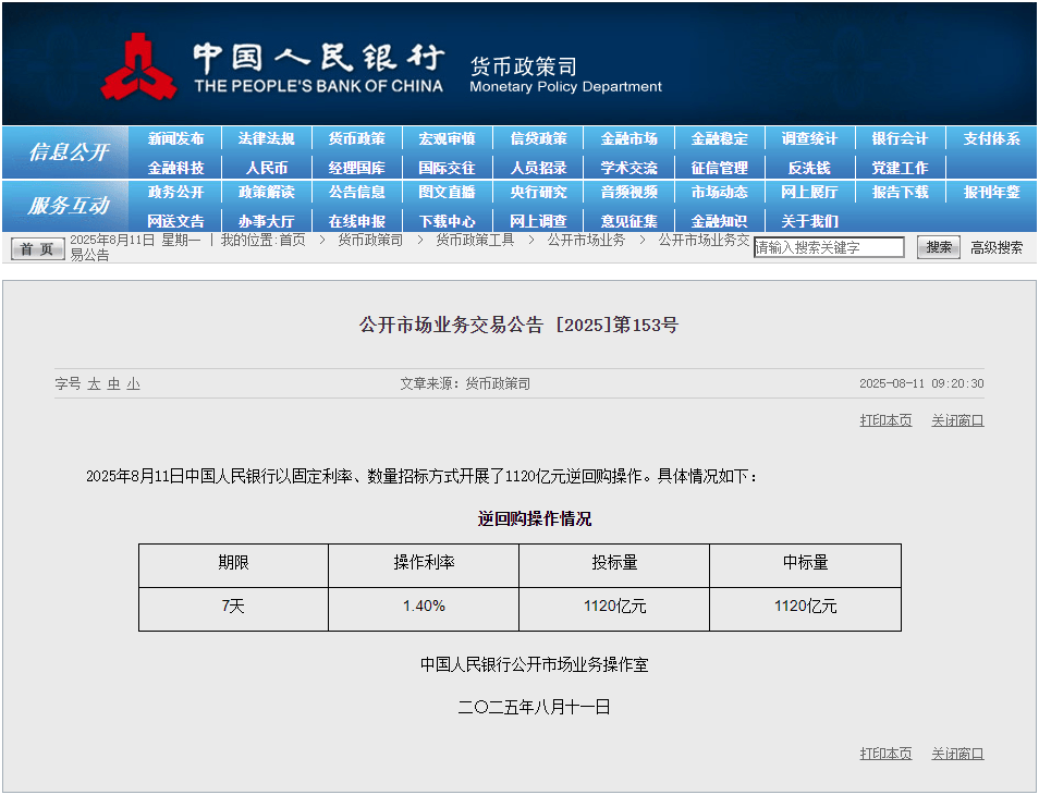 央行将开展1.1万亿元买断式逆回购操作!